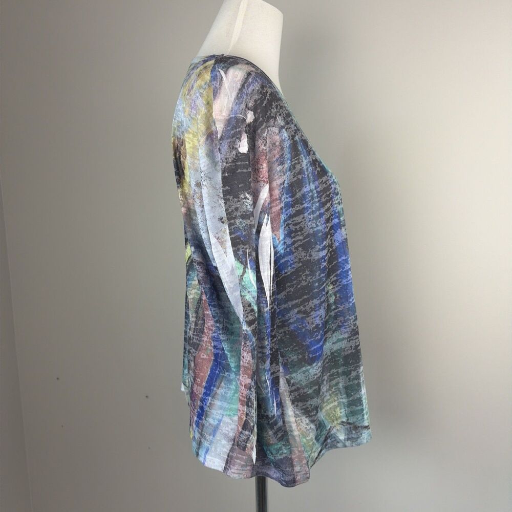 Jess & Jane XL Abstract Burnout Rhinestone Top Semi Sheer 3/4 Sleeve Artsy boho - Picture 10 of 14